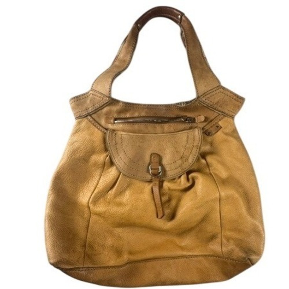 Fossil Hobo Bag Women L Tan Pebbled Leather Floral Lining Vintage Shoulder Bag